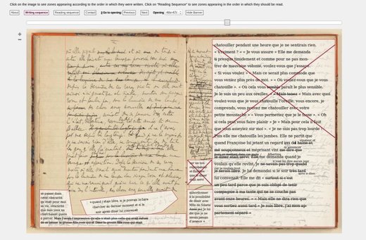 Abbildung 2: Zonen und Schreibprozess am Beispiel eines Proust-Manuskripts, aus: Autour d’une séquence et des notes du Cahier 46